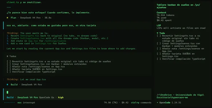 OpenCode en acción siguiendo un Plan